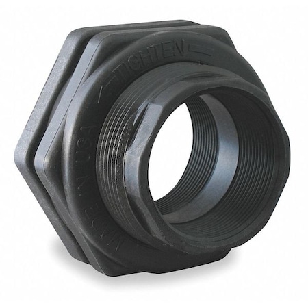Bulkhead Tank Fitting, Polypropylene, 3/4 in FNPT x 3/4 in FNPT, 1-5/8 in Hole, EPDM Gasket