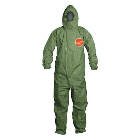 SFR Attached Hood Respirator Fit. Front Zipper Closure. Chin Flap. Storm Flap. Elastic Ankles. Elastic Waist.Green. 5X