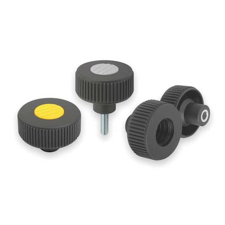 Knurled Knob Size: 3, D1= 63 D=M10X30 , Form: L, Thermoplastic Black , Comp: Steel, Cap: Black