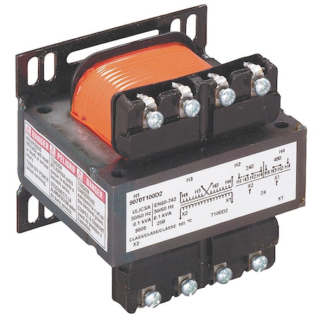 Control Transformer, 100 VA, Not Rated, 24V AC, 240/480V AC