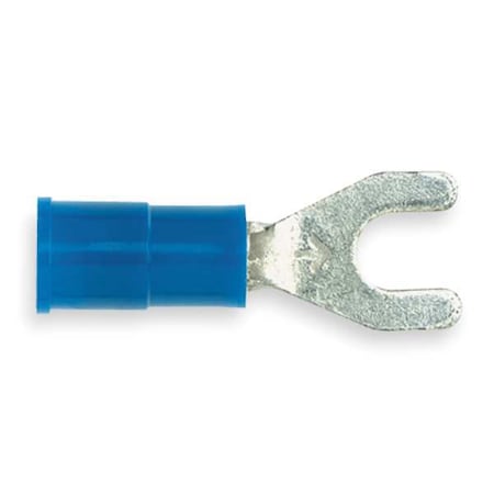 Fork Terminal, #6 Stud Size, 14 AWG, 600 V, Vinyl Insulated, Blue, Crimp Termination Only, 100 PK