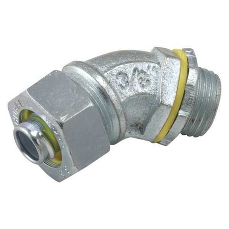 Conduit Fitting Connector, 1/2 in, Liquid-Tight, Steel, Electro Zinc Plated, Gray