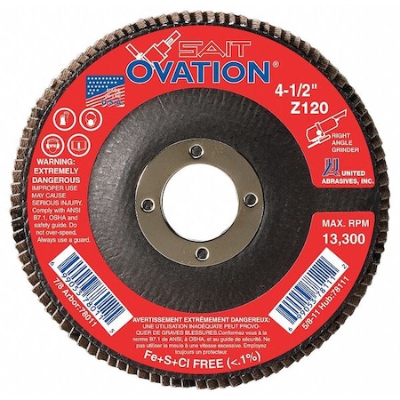 SAIT 78006 Ovation High Density Fiberglass Backed Flap Disc (Type 27) 4-1/2" x 7/8", 40 Grit
