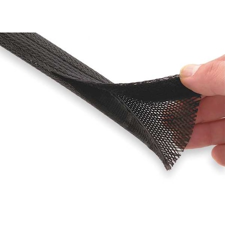 Braided Cable Sleeve, 1-1/4 in Inside Dia., 1-1/4 in Max Bundle Dia., 25 ft, Black