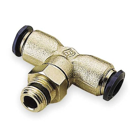 Push-Fit Tee Fitting, Push-to-Connect x Push-to-Connect x MNPT, 3/8 in Tube OD, 1/4 in Pipe Size
