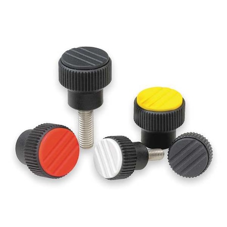 Knurled Knob, Thermoplastic, Black, D= M06X15, D1= 21, H= 22, Comp: Steel, Cap: Black