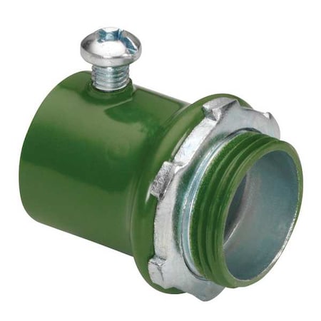 EMT Grounding Connector, 2 in, Set Screw, Steel, Plain, Green