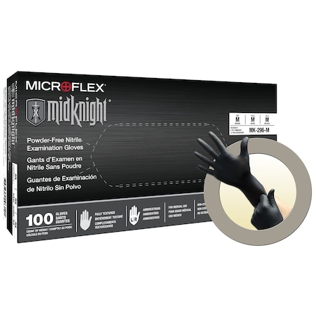 MidKnight MK-296, Disposable Gloves, 4.7 mil Palm, Nitrile, Powder-Free, 2XL (11), 100 PK, Black
