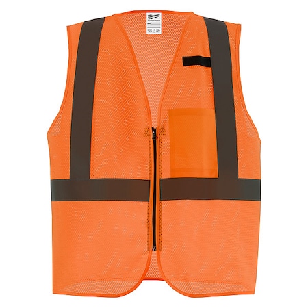 Class 2 High Visibility Orange Mesh One Pocket Safety Vest - S/M