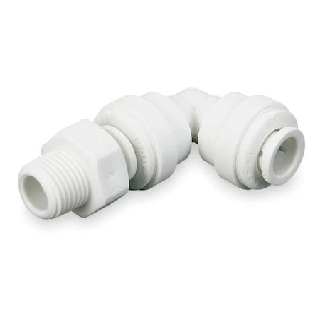 Push-Fit Elbow Fitting, 3/8 in Tube Size, Polypropylene, White, 10 PK