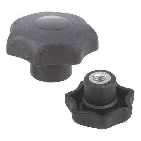 Star Grip, Similar To DIN 6336, D=1/4-20, D1= 32 H=20, Internal Thread, Cap and Grip: Black Plastic