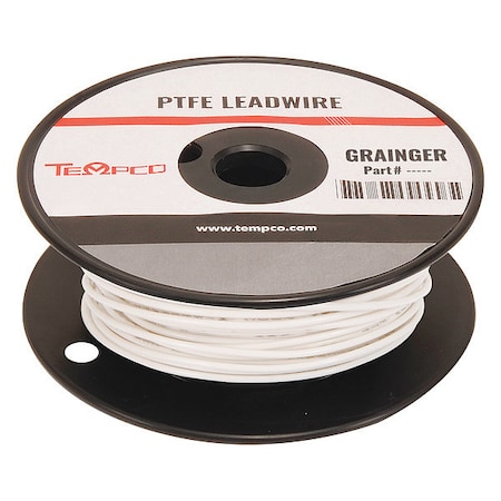 High Temp Lead Wire, PTFE, 18 AWG, White, 100 ft