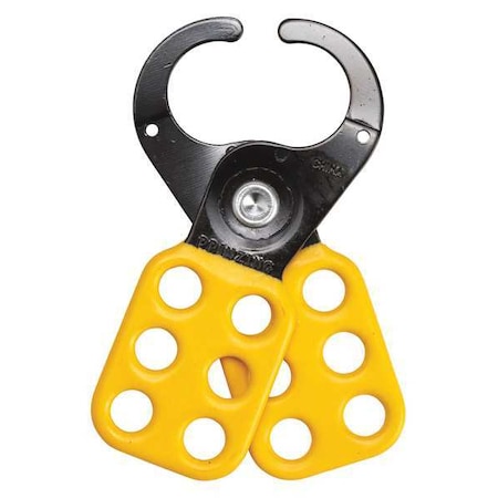 Lockout Hasp, Yellow, Steel, 6 Max. No. of Padlocks, 47/100 in Max. Shackle Dia., 1 in Jaw Clearance