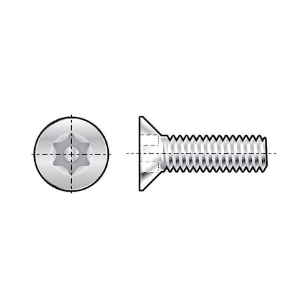 1/4"-20 x 3/4 in Torx Flat Tamper Resistant Screw, Plain Finish, 18-8 Stainless Steel, 10 PK