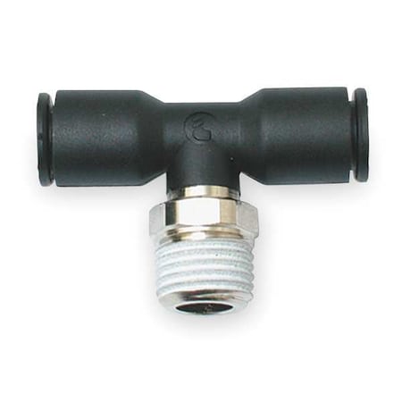Push-Fit Tee Fitting, 6mm Tube Size, Fiberglass-Reinforced Nylon, Black, 10 PK