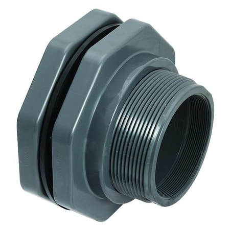 Bulkhead Tank Fitting, 3/4", PVC/EPDM, FPT x FPT