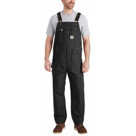 102776 Bib Overalls, Cotton, 12 oz Fabric Weight, 30 in Inseam, Black, 32 x 28
