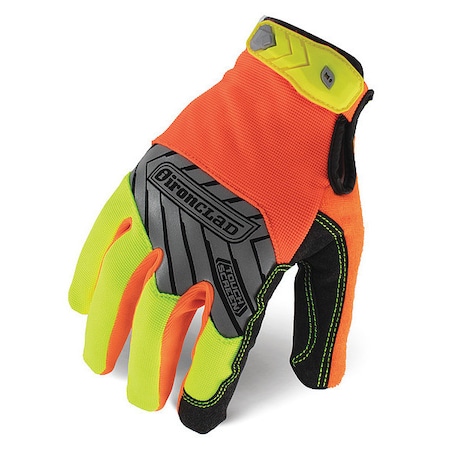 Command(TM) Hi-Vis Mechanics Touchscreen Gloves, Nylon Palm, Polyester Back, S, Orange/Yellow