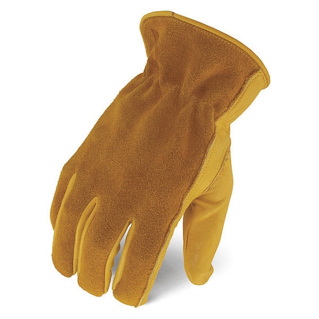 Leather Gloves, Cowhide, Shirred Slip-On, Wing Thumb, Gunn Cut, Tan, XS, 1 PR