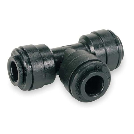 Push-Fit Tee Fitting, 1/4 in Tube Size, Acetal, Black, 10 PK