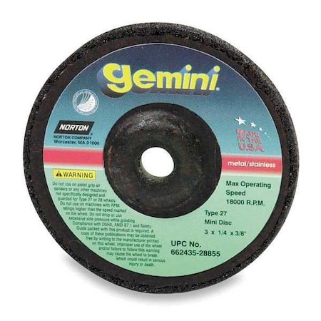 Cut-Off & Grinding Wheel, Type 27, 4 1/2 in Dia, 0.125 in Thick, 7/8 in Arbor Hole Size, 24 Grit