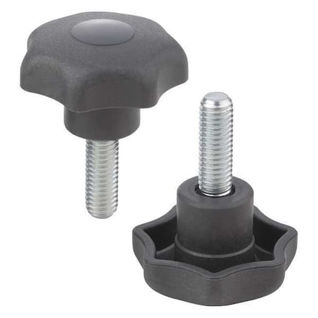 Star Grip, Similar To DIN 6336, D=M10X60, D1= 50 H=32, External Thread, Cap and Grip: Black Plastic
