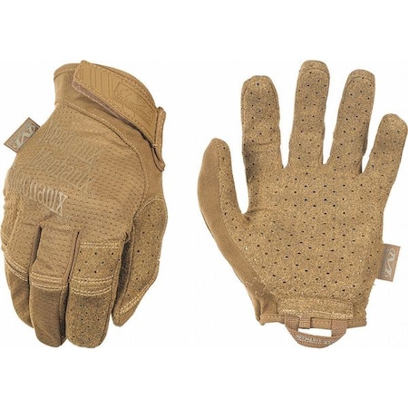 Tactical Glove, Synthetic Leather Palm, 10" Length, Rubberized Safety Cuff, Full Finger, Coyote tan