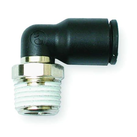 Push-Fit Elbow Fitting, 3/8 in Tube Size, Fiberglass-Reinforced Nylon, Black, 10 PK
