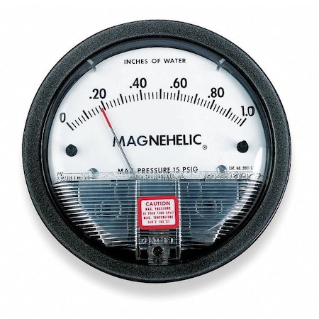 Differential pressure gage, range 0-1.0" w.c., minor divisions .02.