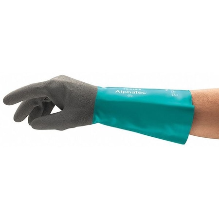 AlphaTec(R) 58-535B Chemical Resistant Gloves, Nitrile, 13 1/4 in L, 13 mil, Black, Green, 8, 1 PR