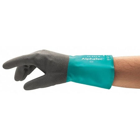 AlphaTec(R) 58-530B Chemical Resistant Gloves, Nitrile, 11 in L, 13 mil, Black, Green, 9, 1 PR