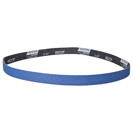 Sanding Belt, 1 in W, 42 in L, Coated, Zirconia Alumina, 100 Grit, Medium, BlueFire R823P, Blue