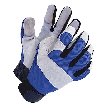 X-Site Mechanics Gloves, Cowhide Palm, Spandex Back, L, Black/Blue