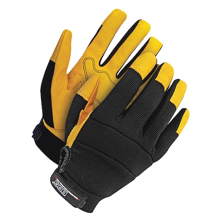 X-Site Mechanics Gloves, Goatskin Palm, Spandex Back, S, Black/Yellow