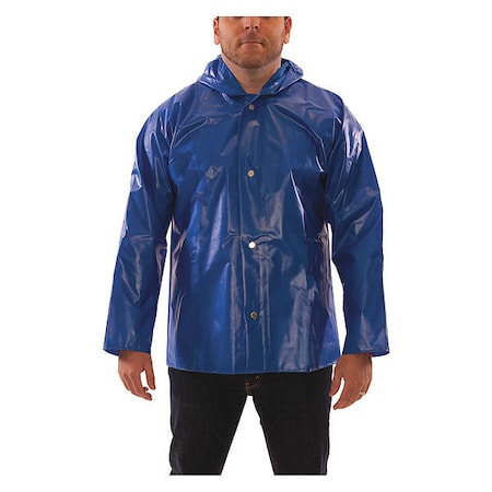 Men's Rain Jacket, Polyurethane, Snaps with Storm Flap, Blue, 4XL