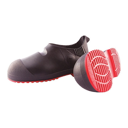Overshoes, Plain Toe, PVC, 5 1/2 in Height, Pull On Closure, Cleated Sole, Black/Red, L