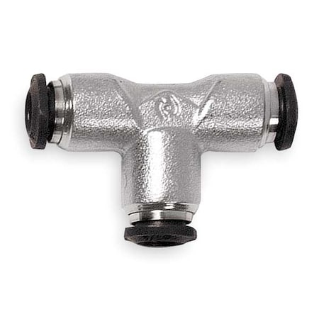 Push-Fit Tee Fitting, Push-to-Connect x Push-to-Connect x Push-to-Connect, 8mm Tube OD, Metal, 5 PK