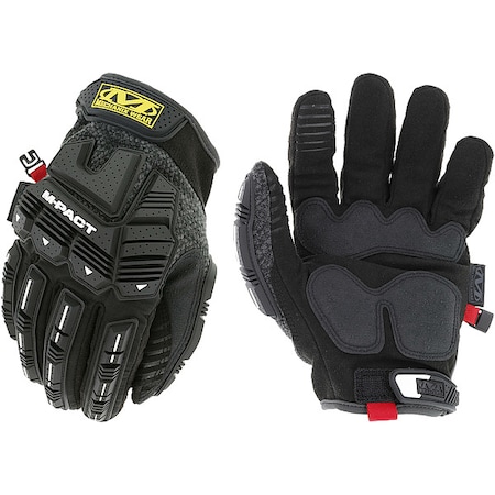 Mechanics Gloves, Synthetic Leather Back, Hook-and-Loop, Black/Gray, 8