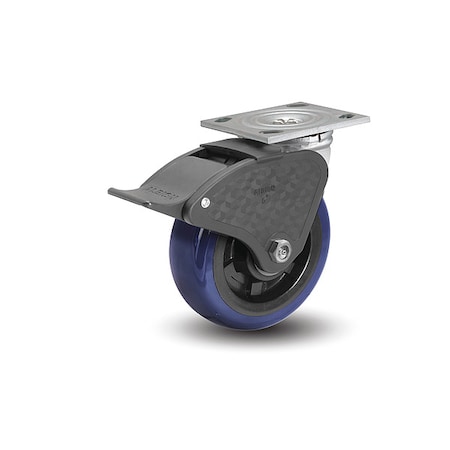 4" X 2" Non-Marking Polyurethane Premium Swivel Caster, Total Lock Brake, Loads Up To 600 lb