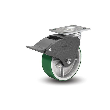 8" X 2" Non-Marking Polyurethane Swivel Caster, Total Lock Brake, Loads Up To 1250 lb