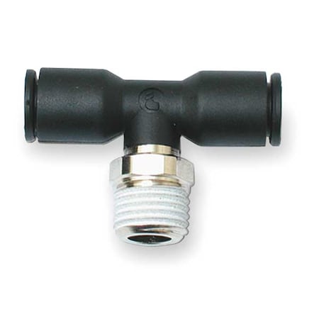 Push-Fit Tee Fitting, 12mm Tube Size, Fiberglass-Reinforced Nylon, Black, 10 PK