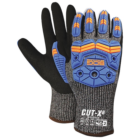 Cut-Resistant Impact Gloves, HPPE, ,Sandy Palm, Knit, Black/Blue, 2XL, 1 PR