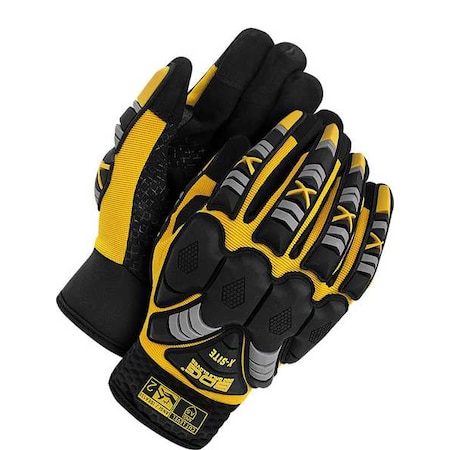 X-Site Mechanics Gloves, Synthetic Leather Palm, Spandex Back, XL, Black/Yellow