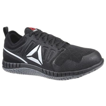 Men's Athletic Shoe, Steel Toe, Mesh, Fabric Upper, Rubber Outsole, Lace Up, Dark Gray, 8 1/2 W