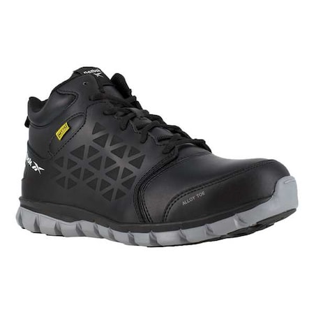Men's Athletic High-Top Shoe, Alloy Toe, Leather, Mesh Upper, Rubber Outsole, Lace Up, Black, 8 1/2