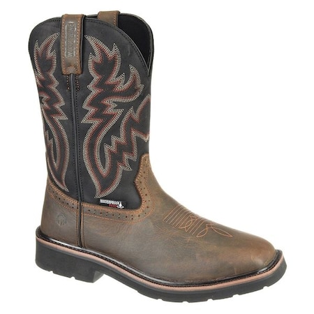 Men's Western Boot, 8 1/2 M, Steel Toe, 10 in H, Black/Brown, W10765