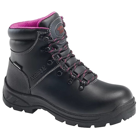 Women's 6-Inch Work Boot, 7 1/2 M, Steel Toe, 6 in H, Black, A8124