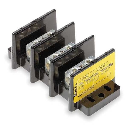 Power Distribution Block, Open, 3 Pole, 310 A Copper, 600 V AC/DC