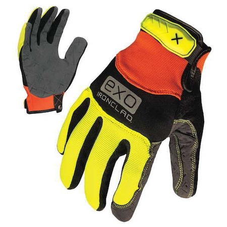 EXO Hi-Vis Mechanics Gloves, Embossed Synthetic Leather Palm, Polyester Back, 2XL, Orange/Yellow