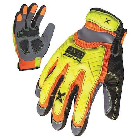 EXO Hi-Vis Mechanics Gloves, Embossed Synthetic Leather, Foam Padding, Duraclad Palm, M